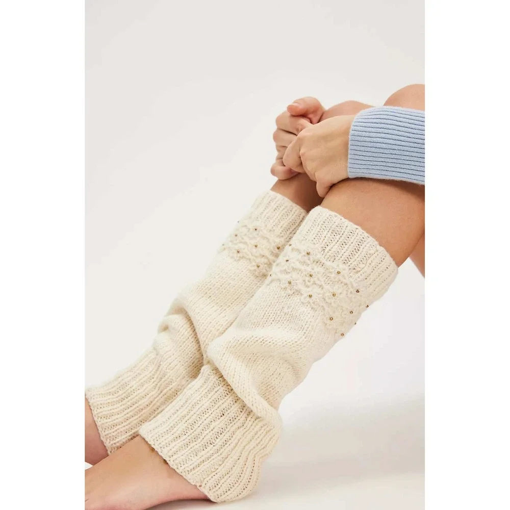 Free People‎ French Knot Cream Crochet Legwarmers Beaded One Size NWT